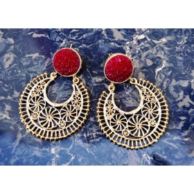 Bold Red Gold Filigree Earrings